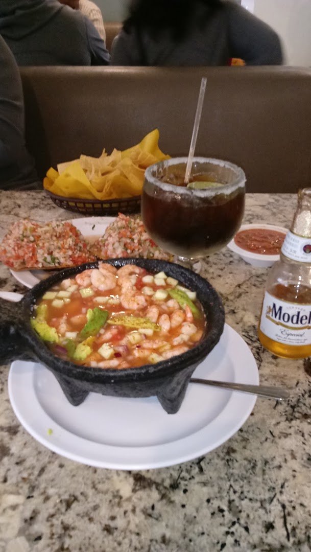 Mexican seafood dishes served in a basic space.